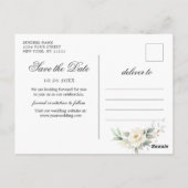 Elegante weiße Blütengrün Hochzeit speichern Sie d Postkarte (Rückseite)