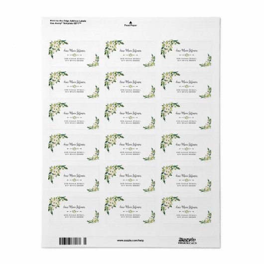 Elegante weiße Blütenhochzeit Adressaufkleber (Vorne)