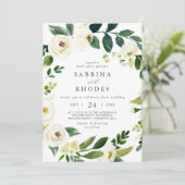Elegante weiße Blütenhochzeit Einladung (Stehend Vorderseite)