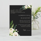 Elegante weiße Blütenschwarz und Creme beide Elter Einladung (Stehend Vorderseite)