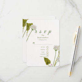 Elegante weiße botanische Blumenhochzeit RSVP Karte