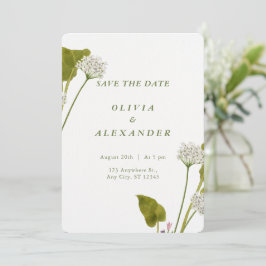 Elegante Weiße Botanische Blumenhochzeit Save The Date