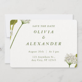 Elegante weiße botanische Blumenhochzeit Save The Date