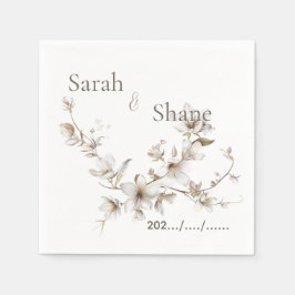 Elegante weiße botanische Blüte Elfenbein-Hochzeit Serviette