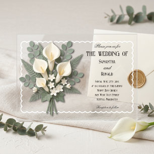 Elegante weiße Calla-Lilien Acryl-Hochzeit Acryleinladungen