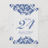 Elegante weiße Damaskus und blaue Blütenspitze Einladung (Vorne/Hinten)