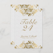 Elegante weiße Damaskus- und Gold-Blumenspitze Einladung (Vorne/Hinten)