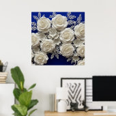 Elegante, weiße dekorative Rose Poster (Heimbüro)