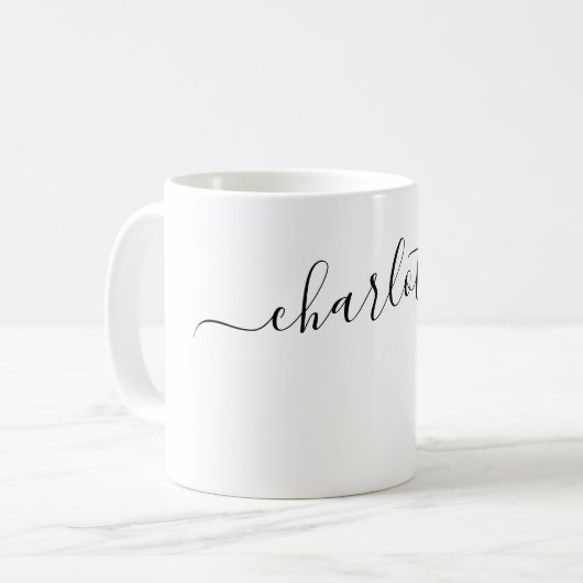 Elegante weiße Farbe moderne Name personalisiert Kaffeetasse (Vorderseite Links)