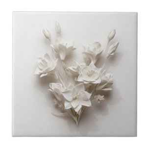 Elegante weiße Faux-Relief-Blumen Fliese