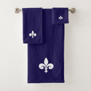 Elegante weiße Fleur de Lis auf Navyblau Badhandtuch Set