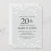 Elegante Weiße Flora 20-Jährige Einladung (Vorderseite)