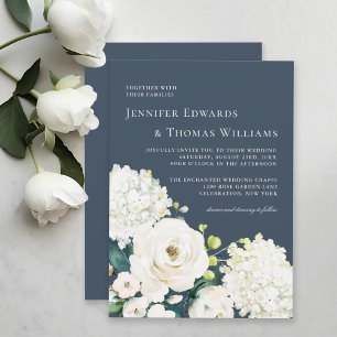 Elegante weiße Flora auf Blue Wedding Einladung