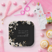 Elegante weiße Flora auf der Black Wedding Bible V Pappteller (Party)