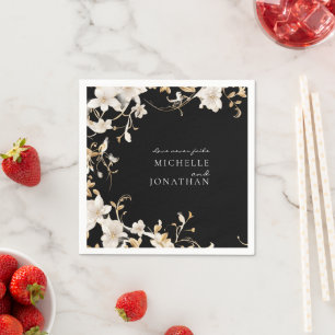 Elegante weiße Flora auf der Black Wedding Bible V Serviette