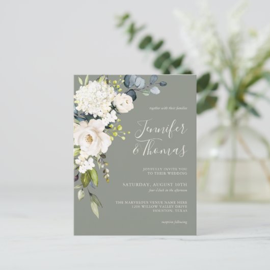 Elegante weiße Flora auf der Grünen Hochzeit Postkarte (Stehend Vorderseite)