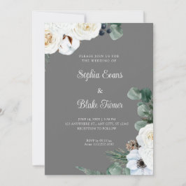 Elegante weiße Flora mit Greenery Gray Wedding Einladung