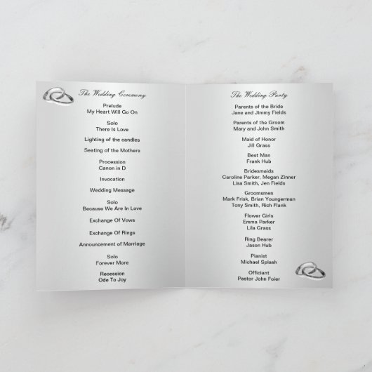 Elegante weiße Flora-Programmkarte Programm (Innenseite)