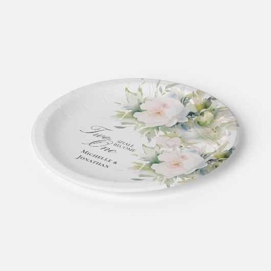 Elegante weiße Flora Two wird zu einer Bibelhochze Pappteller (Schrägansicht)