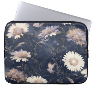 Elegante Weiße Flora und Butterfly Wasserfarbe i Laptopschutzhülle