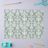Elegante weiße Floral Damaskus über Sage Green Seidenpapier (Basteln)