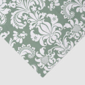 Elegante weiße Floral Damaskus über Sage Green Seidenpapier (Detail)