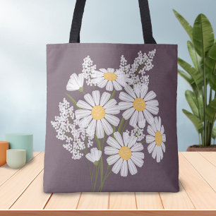 Elegante weiße Floral-Gänseblümchen auf Pflaume Tasche
