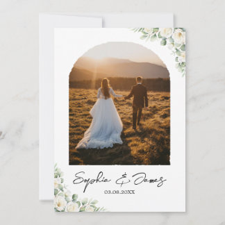 Elegante weiße florale Bogen-Hochzeitseinladung mi Einladung