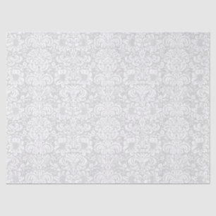 Elegante weiße florale Damastmuster auf grauem Hin Seidenpapier
