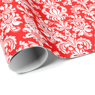 Elegante weiße florale Damastmuster roter Hintergr Geschenkpapier