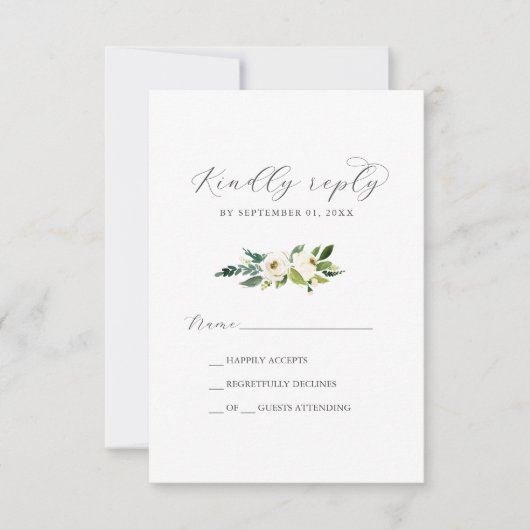 Elegante weiße, florale einfache RSVP-Karte RSVP Karte (Vorderseite)