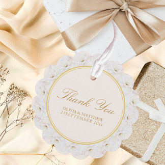 Elegante weiße florale elfenbeinfarbene Hochzeit m Geschenkanhänger