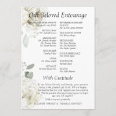 Elegante weiße florale Grün-Hochzeitsprogrammkarte Programm (Rückseite)