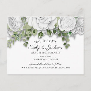 Elegante weiße florale Grüne Hochzeit-Speichern Da Postkarte