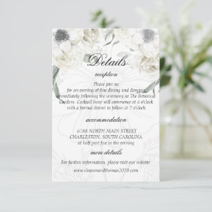 Elegante weiße florale Grüne Hochzeits-Detailkarte Begleitkarte