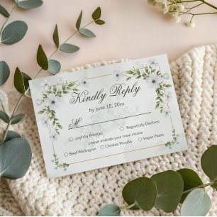 Elegante weiße florale Hochzeits-RSVP-Karte mit Gr RSVP Karte