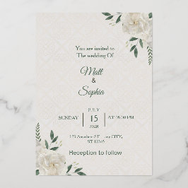 Elegante weiße florale Hochzeitseinladungskarte Folieneinladung