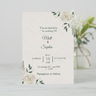 Elegante weiße florale Hochzeitseinladungskarte Folieneinladung