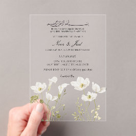 Elegante weiße florale islamische Nikkah-Einladung Acryleinladungen