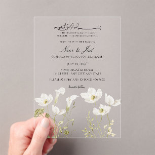 Elegante weiße florale islamische Nikkah-Einladung Acryleinladungen