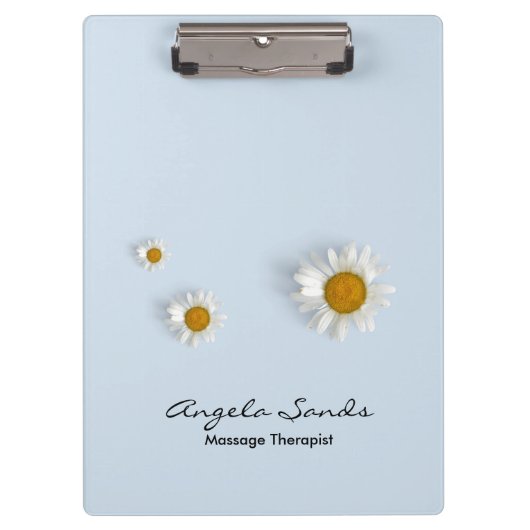 Elegante weiße Gänseblümchen blau Klemmbrett (Vorderseite)