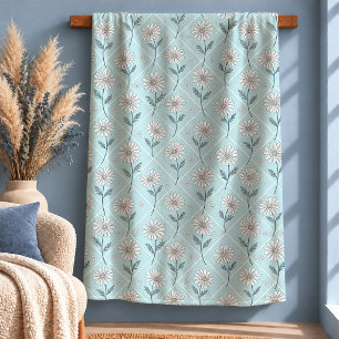 Elegante weiße Gänseblümchen Gingham Salbei Blau D Sherpadecke