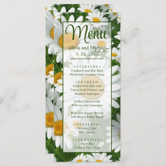 Elegante weiße Gänseblumen Menükarte (Vorne/Hinten)