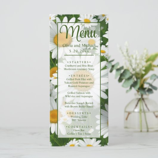 Elegante weiße Gänseblumen Menükarte (Stehend Vorderseite)