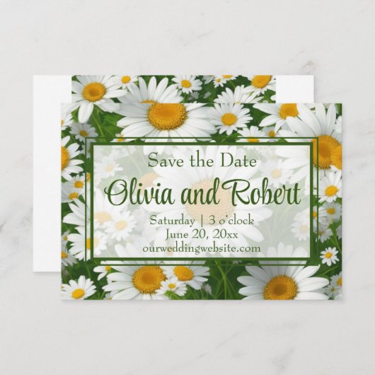 Elegante weiße Gänseblumen Save The Date (Vorne/Hinten)