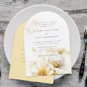 Elegante weiße gelbe Gold-Blumen-Details Hochzeit Einladung