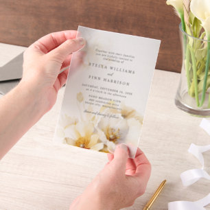 Elegante Weiße Gelbgold Blumen Hochzeit Pergament Einladungen