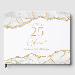 Elegante Weiße Gold-Achat 25. Geburtstagsfeier Gästebuch