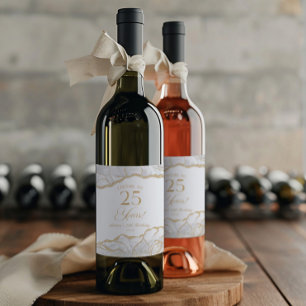Elegante Weiße Gold-Achat 25. Geburtstagsfeier Weinetikett