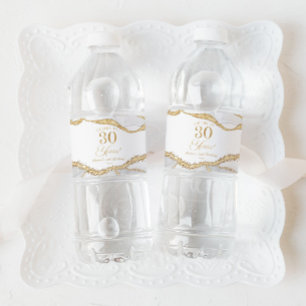 Elegante Weiße Gold-Achat-30.-Geburtstagsfeier Wasserflaschenetikett